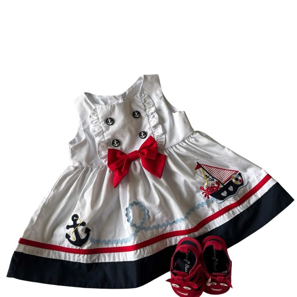 Nautical Themed Dress with Red Bow and Crab Shoes 9m